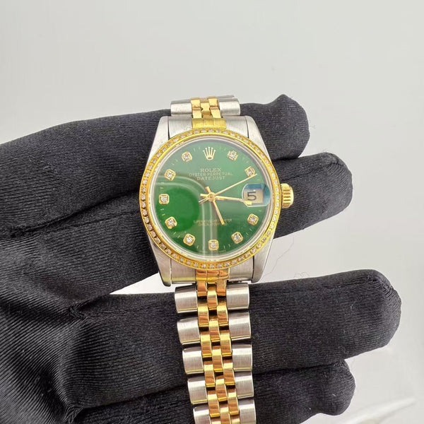 Rolex Datejust 68273 Steel/ yellow gold jubilee bracelet Green diamond dail