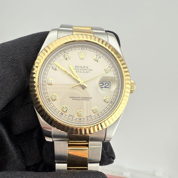 Rolex Datejust II 41MM 116333 Yellow Gold Steel Cream Diamond Dial Watch